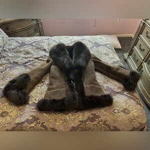 Luxurious Brown Fur-Trimmed Women's Coat